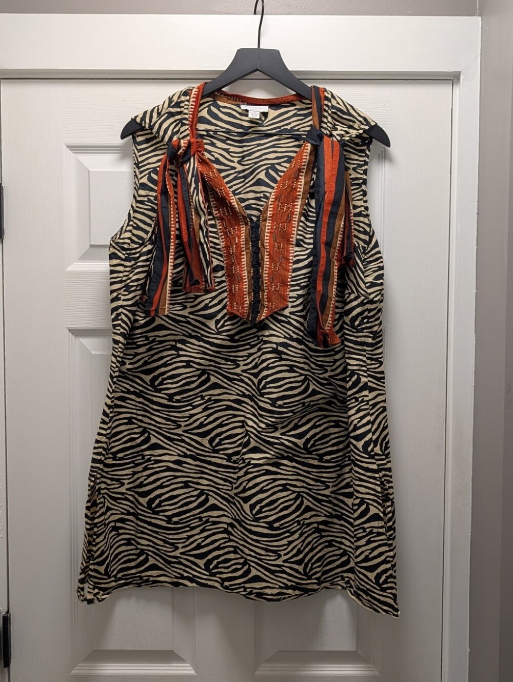 Charter Club Zebra-Print Top Rust and Black Ribbon Accents 100% Cotton